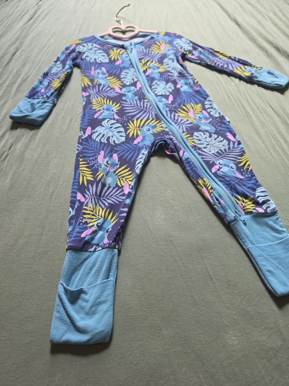 Little Sleepies Purple Tropical Zip Footie with Blue Trim